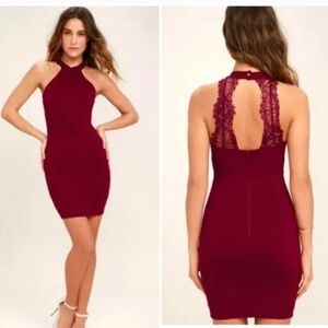 Lulu's Endlessly Alluring Lace Bodycon dress Lined lace Halter Neck XS​​